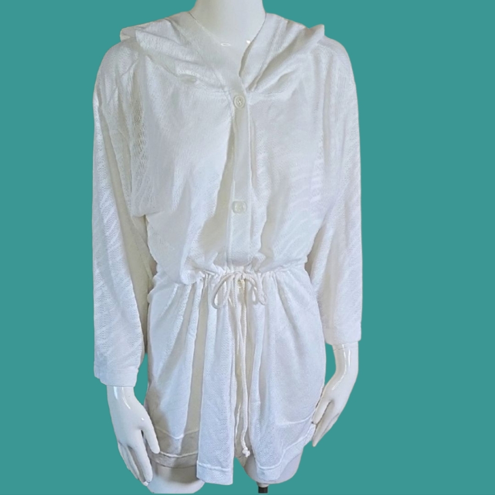 Zebra Print White Hooded Button-Up Romper